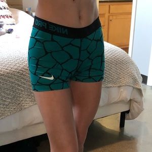 Blue and Black Patterned Nike Pro Shorts